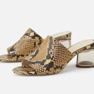 NWT Zara Snakeskin Mule Sandals w/ Lucite Heel Size 6